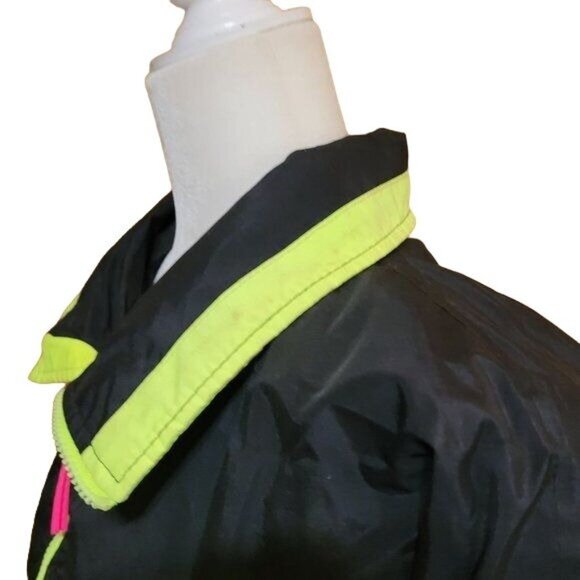Vintage White Sierra Unisex Large Neon Windbreaker Warm Up Jacket Black Green - Picture 4 of 14
